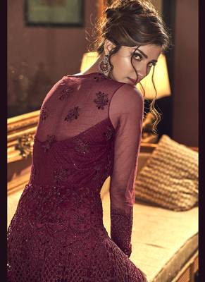 Maroon Butter Fly Net  Wedding Salwar Kameez 4