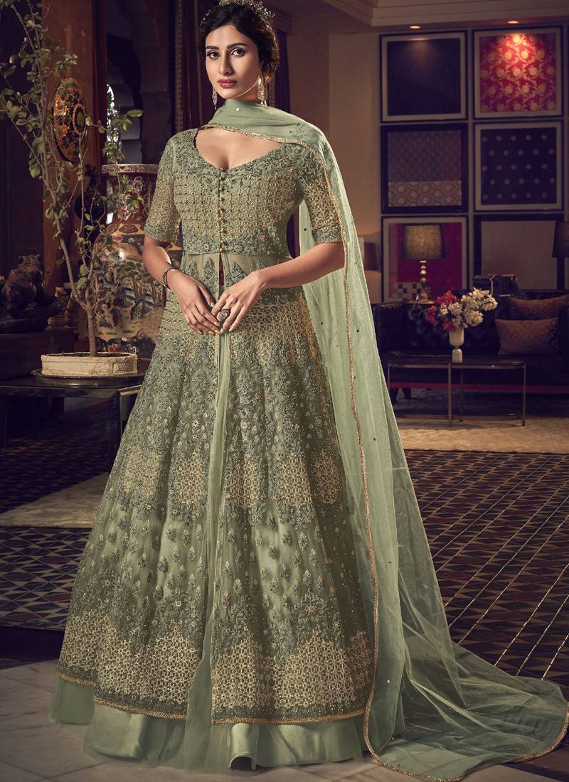 Sea Green Butter Fly Net  Wedding Salwar Kameez