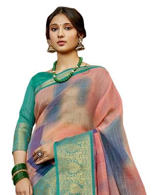 Pink printed cotton silk saree with blouse 2