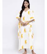 White Sleep Wear Hand Block Kaftan