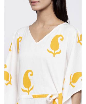 White Sleep Wear Hand Block Kaftan 2