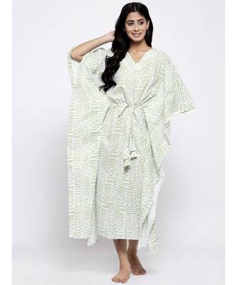 V Neck Sleep Wear Hand Block Kaftan 1
