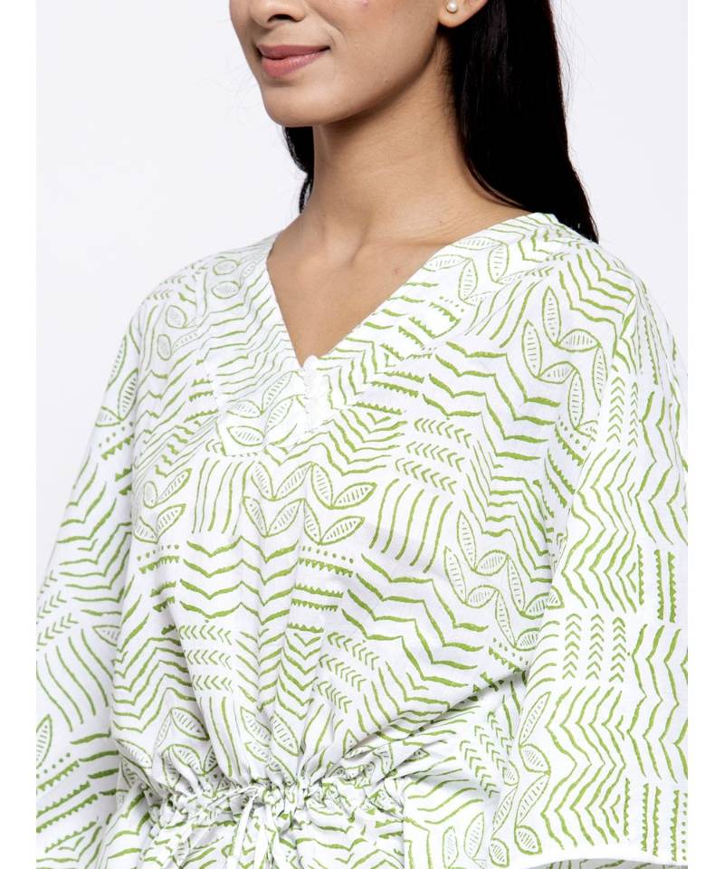 V Neck Sleep Wear Hand Block Kaftan
