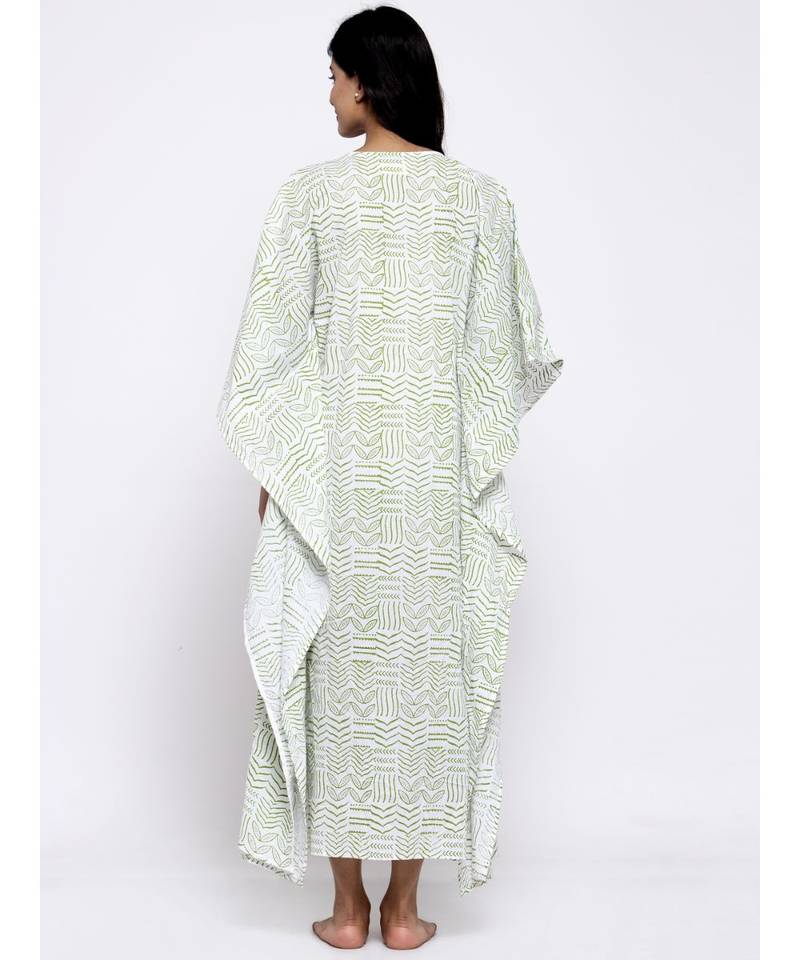 V Neck Sleep Wear Hand Block Kaftan