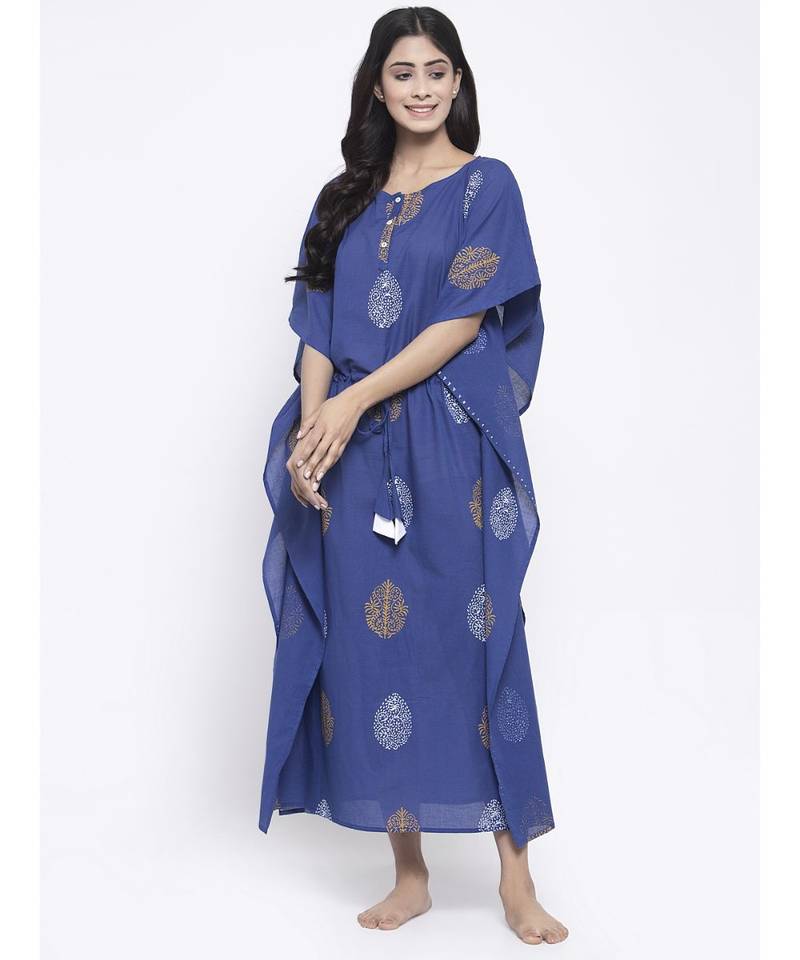 Blue Hand Block Kaftan