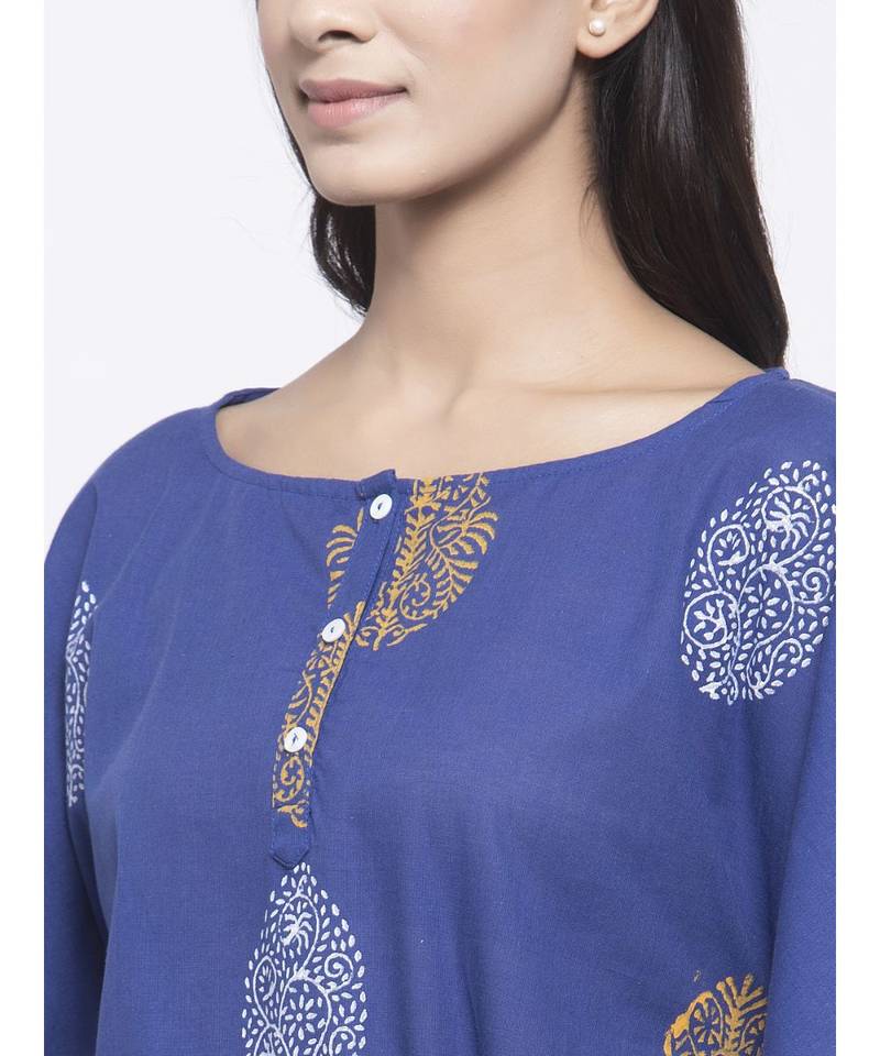 Blue Hand Block Kaftan
