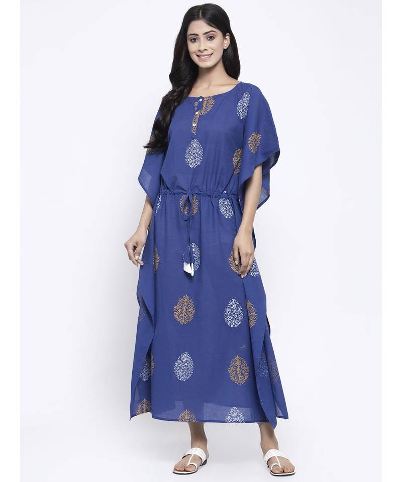 Blue Hand Block Kaftan
