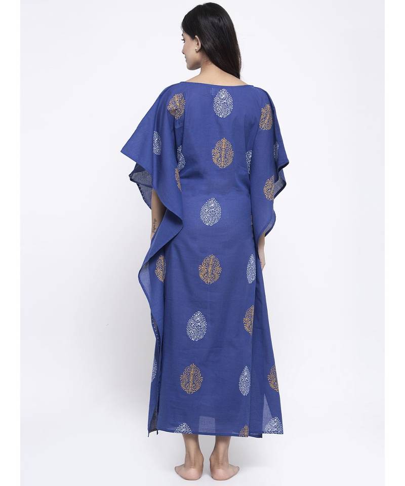 Blue Hand Block Kaftan