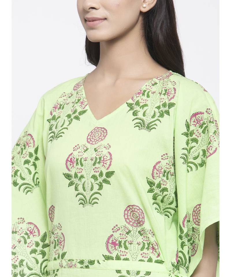 Light Green  Hand Block Kaftan