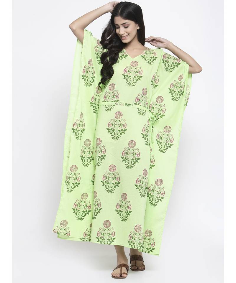Light Green  Hand Block Kaftan