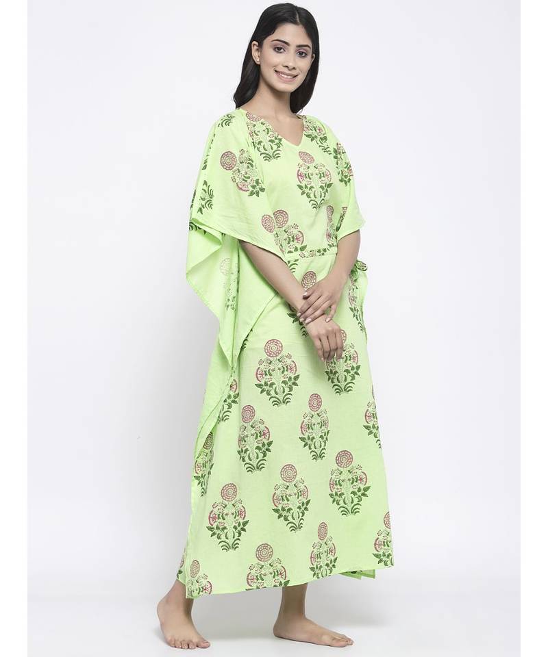 Light Green  Hand Block Kaftan