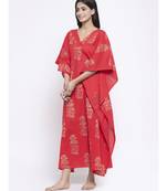 Red Gold Hand Block Kaftan