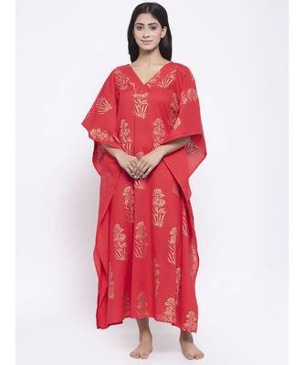 Red Gold Hand Block Kaftan 2