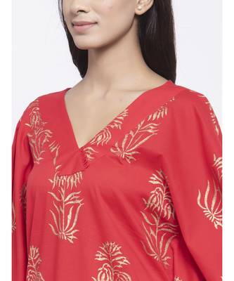 Red Gold Hand Block Kaftan 3