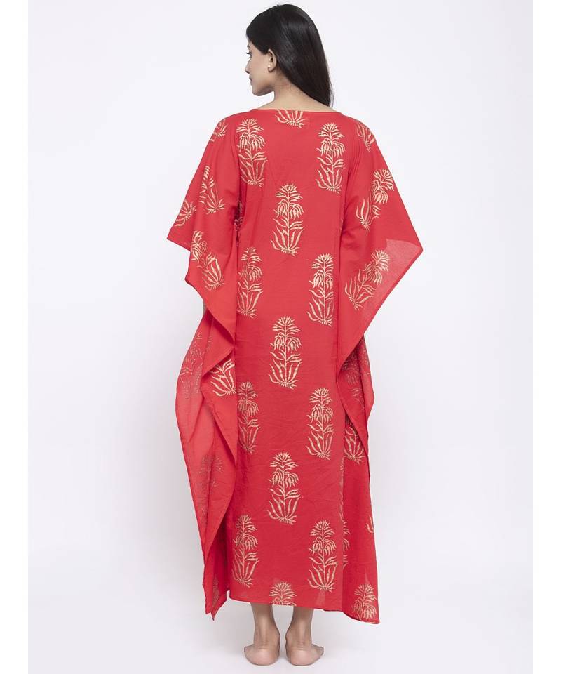 Red Gold Hand Block Kaftan