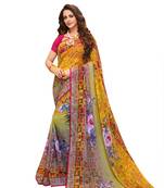 Multicolor printed chiffon saree with blouse
