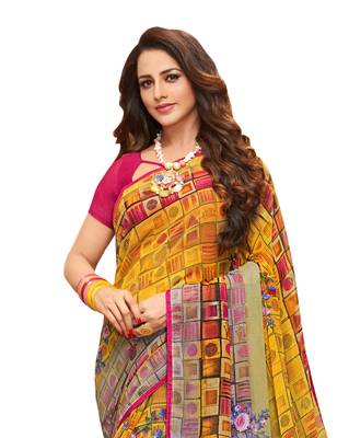 Multicolor printed chiffon saree with blouse 2