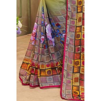 Multicolor printed chiffon saree with blouse 3