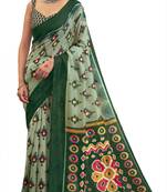 White printed cotton saree with blouse