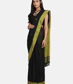 Yellow and Black Buti Work Khadi Cotton Handloom Saree With blouse