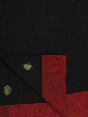 Yellow and Black Buti Work Khadi Cotton Handloom Saree With blouse 5