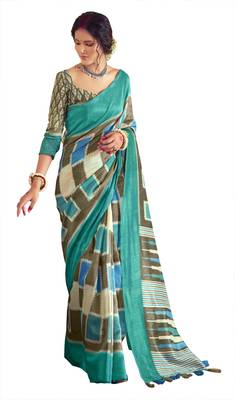 White printed cotton saree with blouse 1