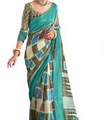 White printed cotton saree with blouse