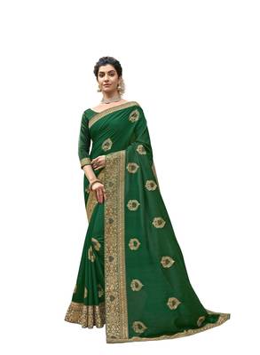 Green embroidered chanderi silk saree with blouse 1