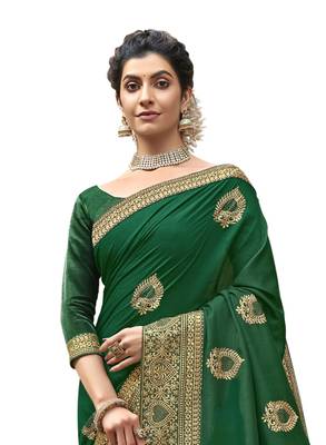 Green embroidered chanderi silk saree with blouse 2