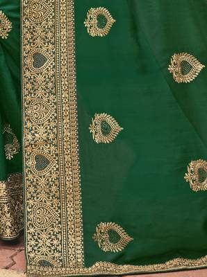 Green embroidered chanderi silk saree with blouse 3