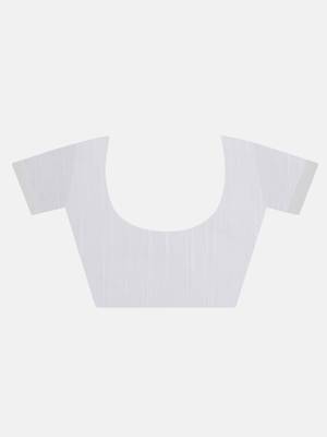 White Triangle Design Hand Weaven Cotton Silk Handloom Saree With Blouse 6