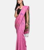Pink Jamdani Work Cotton Silk Handloom Saree With Blouse