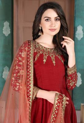 Red embroidered silk Blend salwar 2