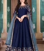 Navy-blue embroidered silk salwar