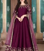 Magenta embroidered silk salwar