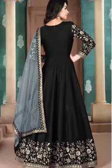 Black embroidered silk blend salwar kameez