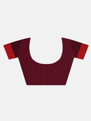 Magenta and Bottle Green Buti Work Khadi Cotton Handloom Saree With blouse 6