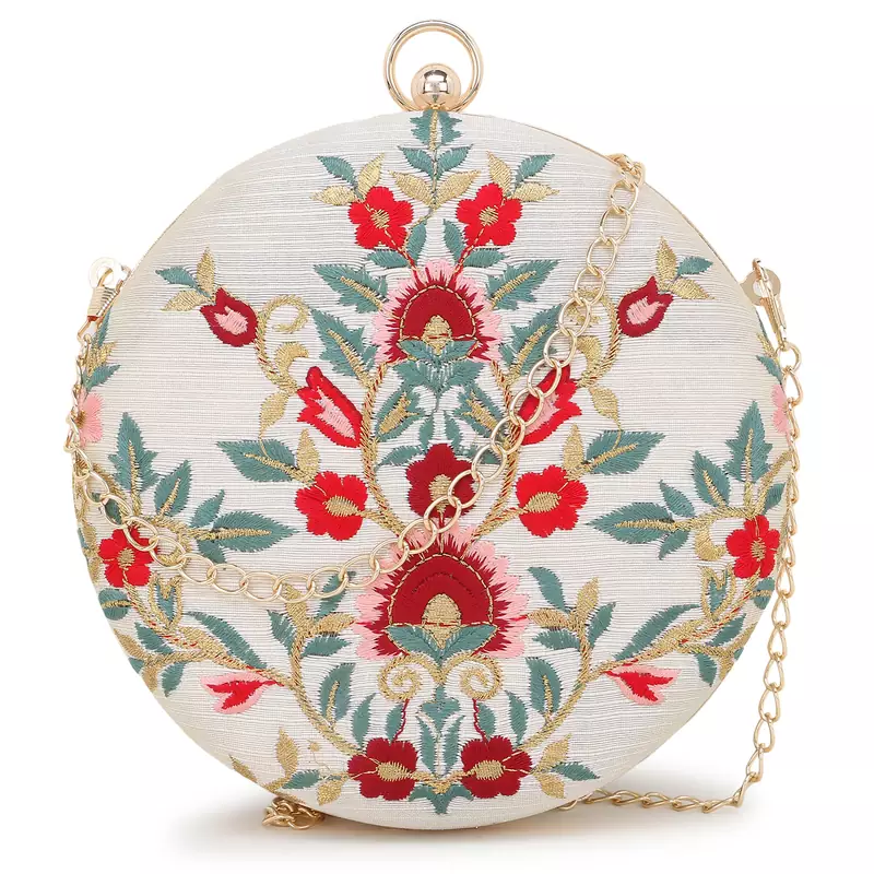Embroidered Box Clutch with Chain Strap
