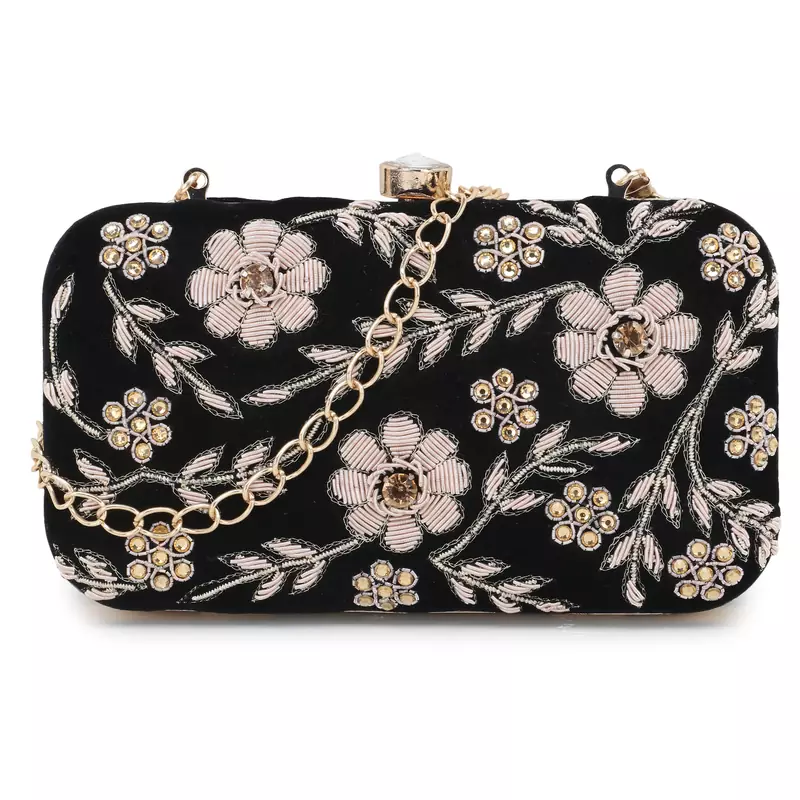 Embellished Box Clutch with Chain Strap