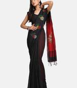 Red and Black Mithay Pallu Design Cotton Silk Handloom Saree With Blouse