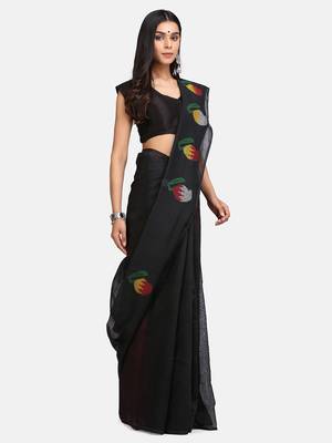 Red and Black Mithay Pallu Design Cotton Silk Handloom Saree With Blouse 4