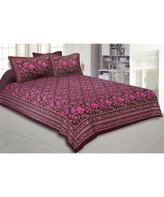 Cotton King Size 240 TC Maroon Floral Decor Double Bedsheet 1