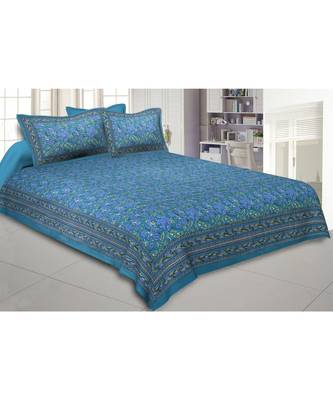 Cotton King Size 240 TC Green Floral Decor Double Bedsheet 1