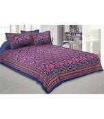 Cotton King Size 240 TC Blue Floral Decor Double Bedsheet