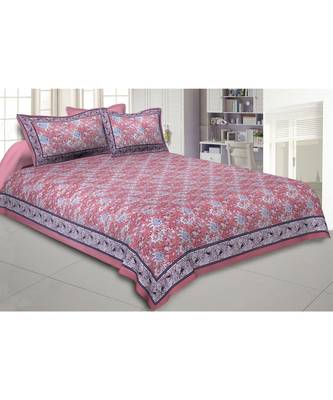 Cotton King Size 240 TC Pink Floret Bed Double Bedsheet 1