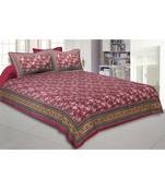 Cotton King Size 240 TC Maroon Iconic Iris Double Bedsheet