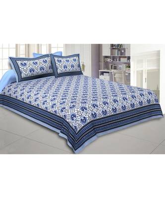 Cotton King Size 240 TC Flickering Bale Blue Double Bedsheet 1