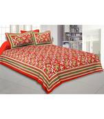 Cotton King Size 240 TC Ferns Petals Red Double Bedsheet