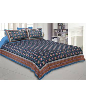 Cotton King Size 240 TC Festival Chakri Green Double Bedsheet 1