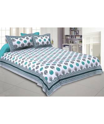 Cotton King Size 240 TC Morr Pankh Green Double Bedsheet 1
